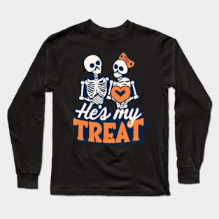 Hes My Treat Skeleton Matching Couple Halloween Hers Long Sleeve T-Shirt